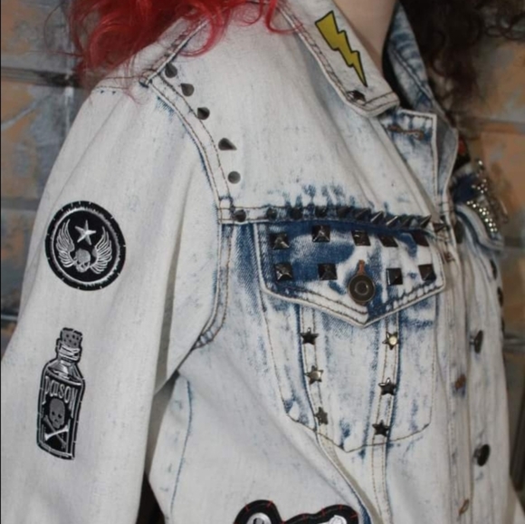 SOLD!!! Custom AC/DC tour jacket- patch jean corset back cropped jacket - Picture 5 of 15